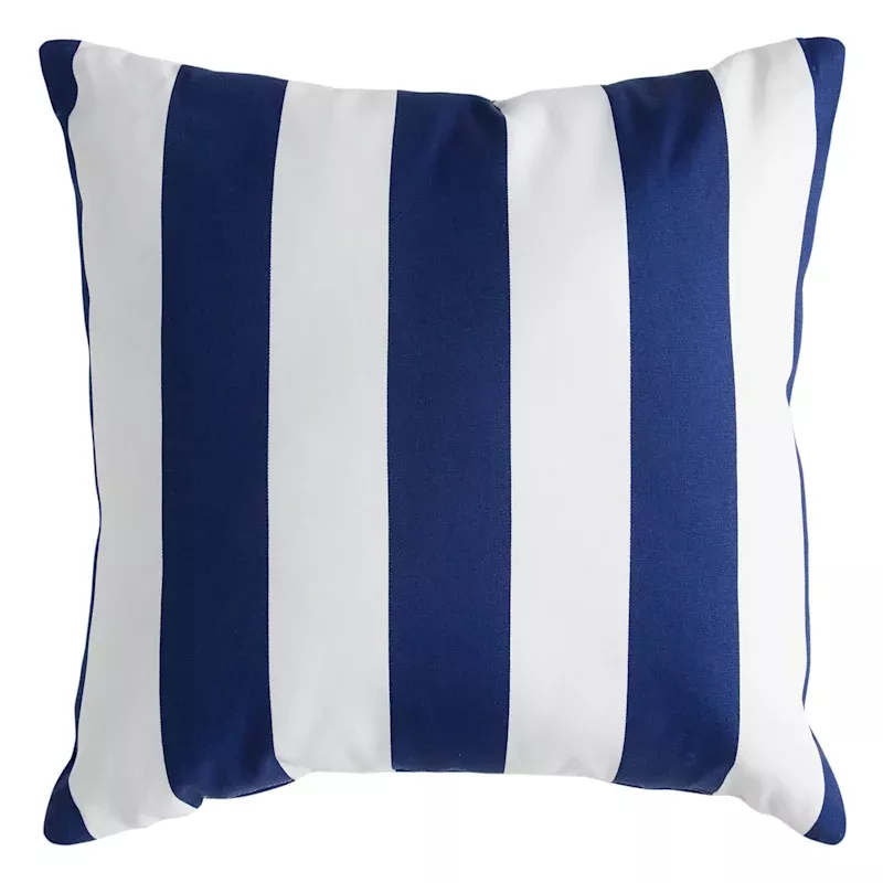 Navy Blue Awning Striped Oversized Square Outdoor Throw Pillow, 20"