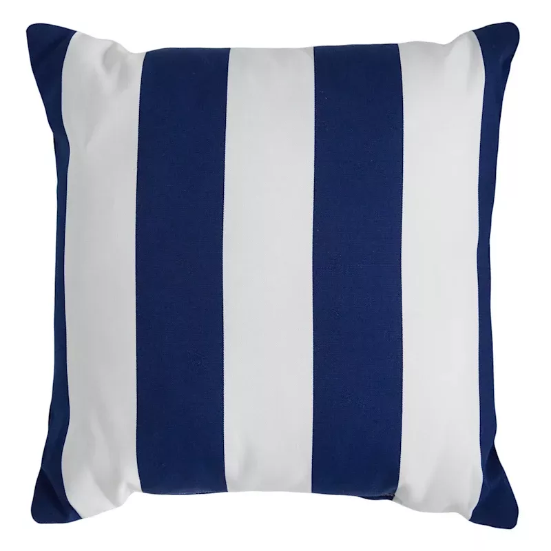 Navy Blue Awning Striped Square Outdoor Throw Pillow, 16"