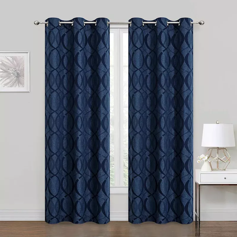 Navy Blue Blackout Grommet Curtain Panel, 84"