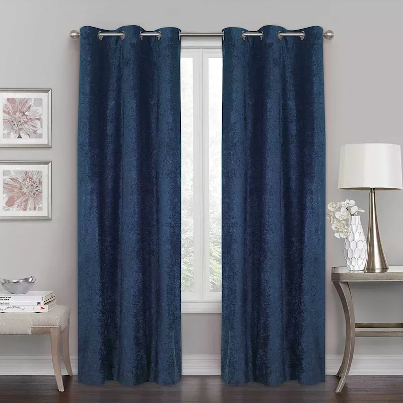 Navy Chenille Blackout Grommet Curtain Panel, 84"