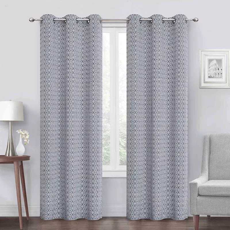 Navy Diamond Jacquard Blackout Grommet Curtain Panel, 84"