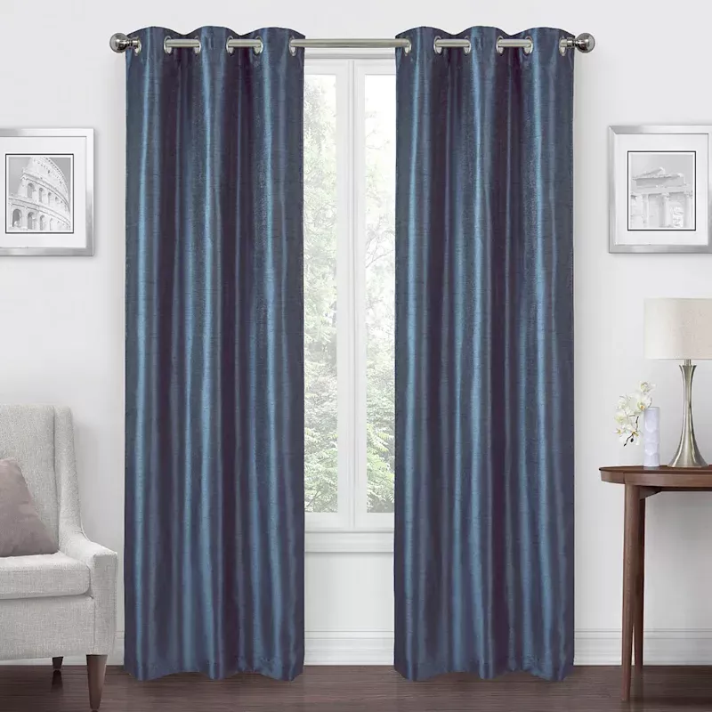 Navy Faux Silk Blackout Grommet Curtain Panel, 84"