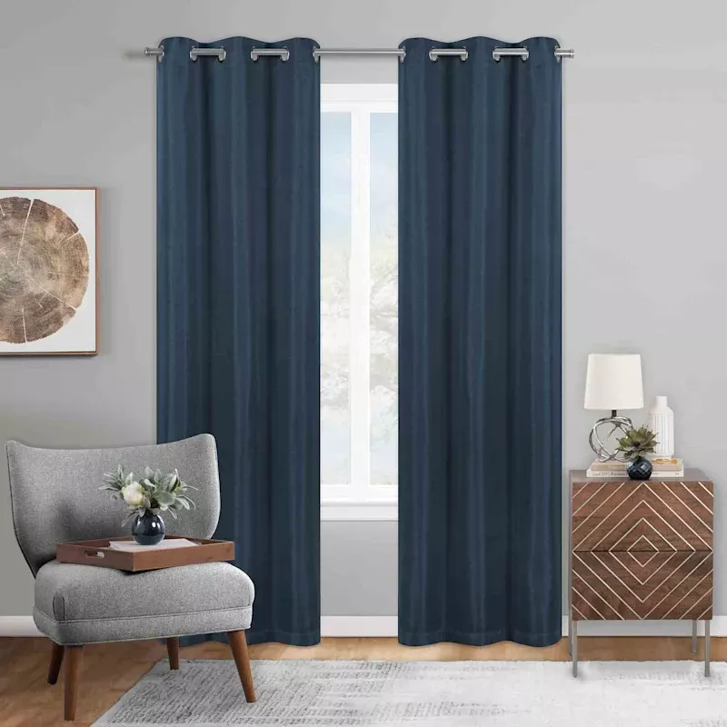Navy Herringbone Blackout Curtain Panel, 95"