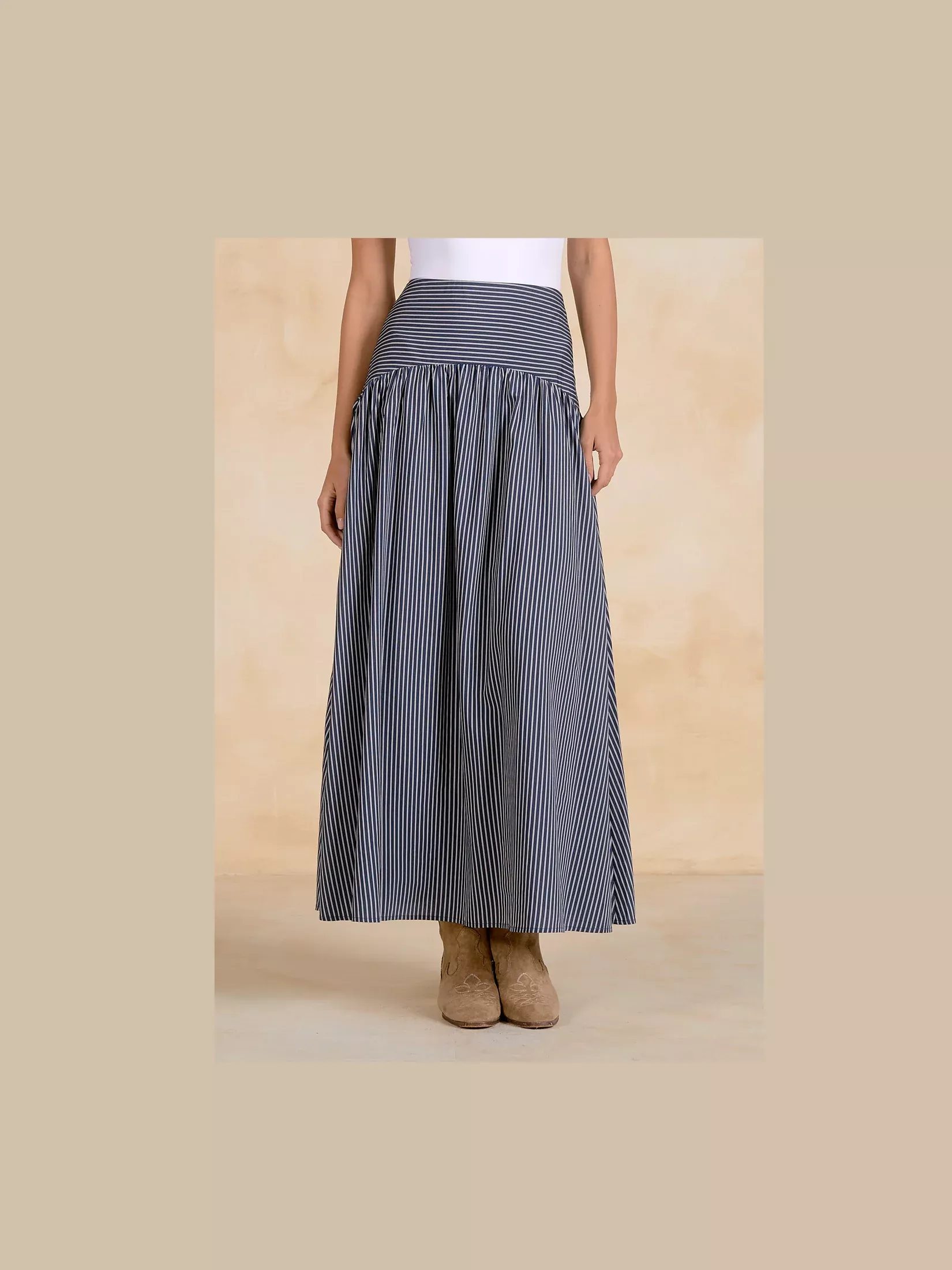 Navy Striped Maxi Skirt
