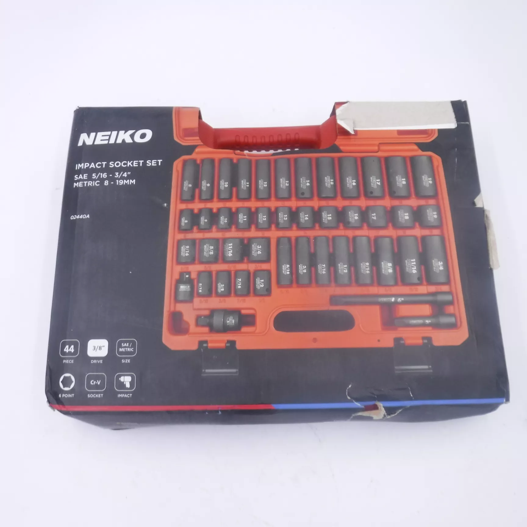 Neiko 02440A 3/8″ Drive Impact Socket Set, 44 Piece Deep and Shallow Assortment
