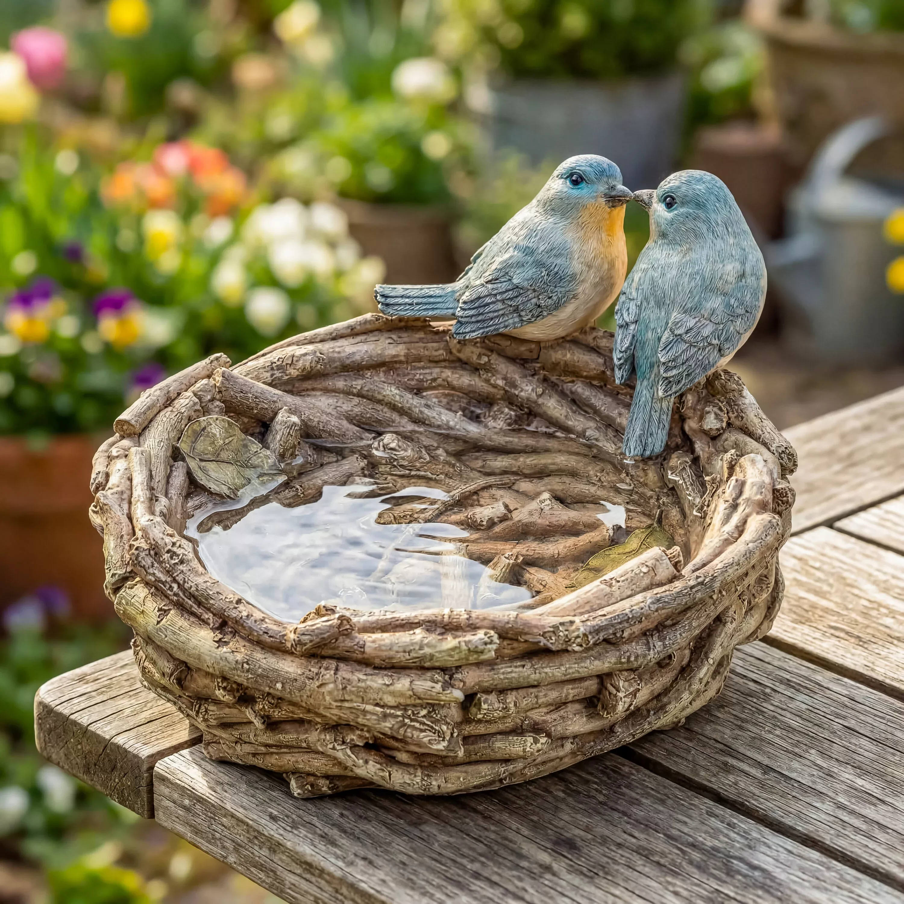 Nesting Birds Resin Bird Bath