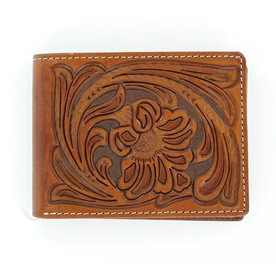 Nocona Men's Tooled Floral Leather Bi-fold Wallet