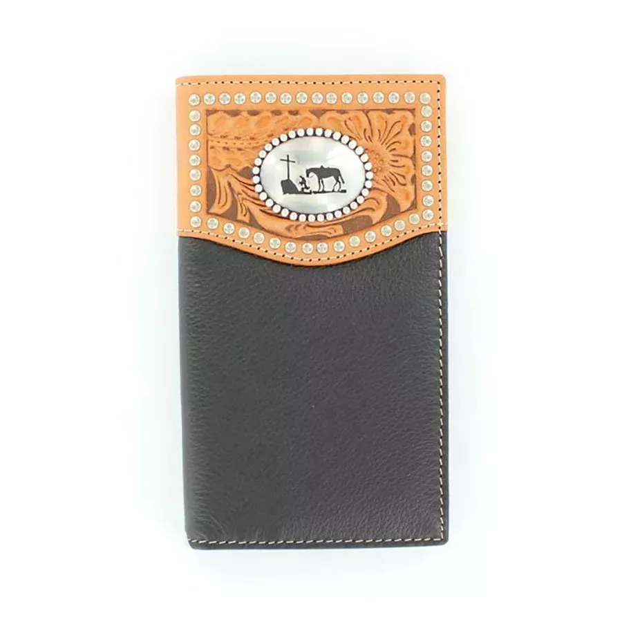 Nocona Men's Tooled Overlay Cowboy Prayer Concho Rodeo Wallet