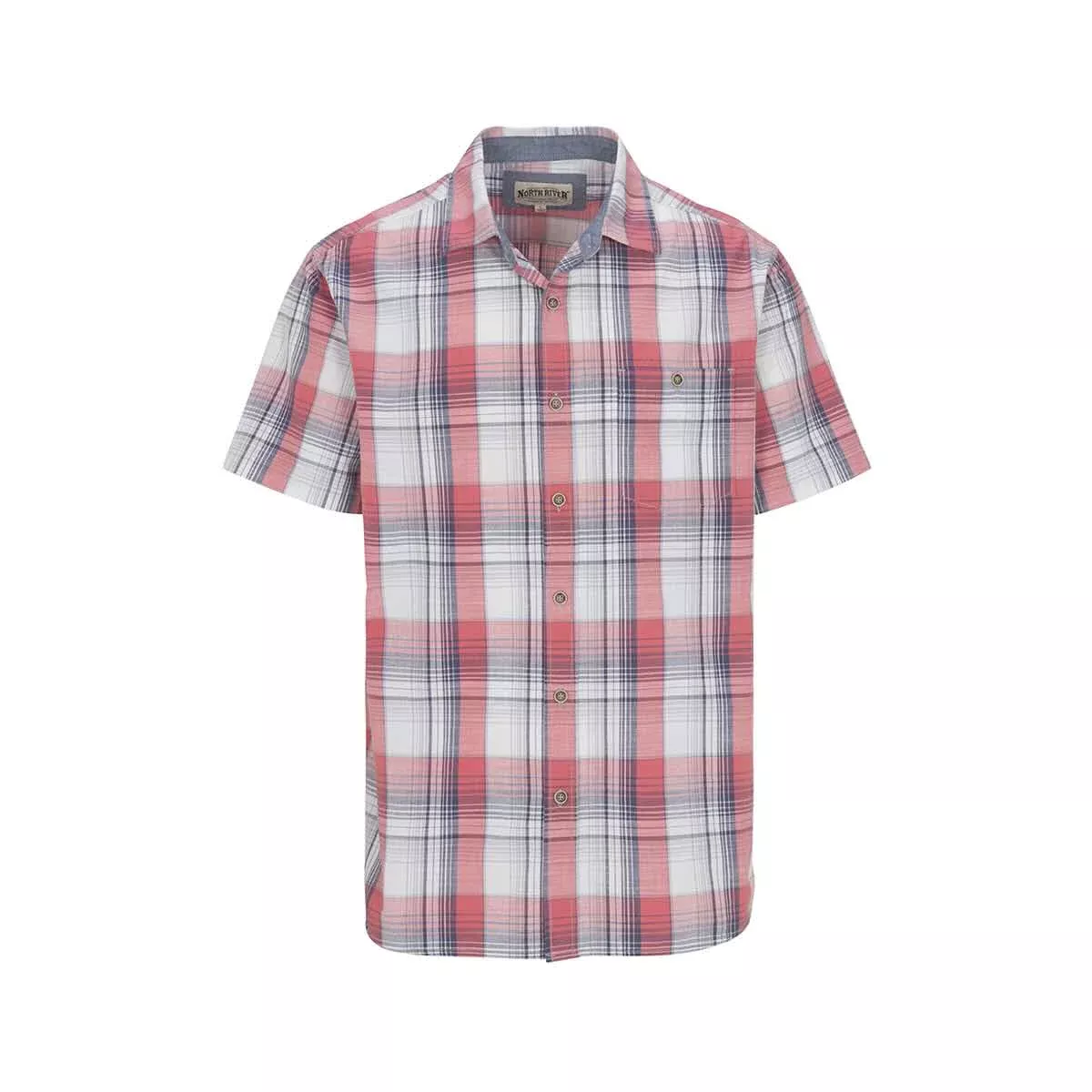 North River Men's Slub Poplin Short Sleeve Plaid Shirt