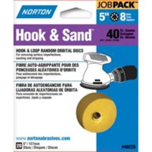Norton 07660749225 P40-Grit Hook & Sand Disc, 5", 20/Pk