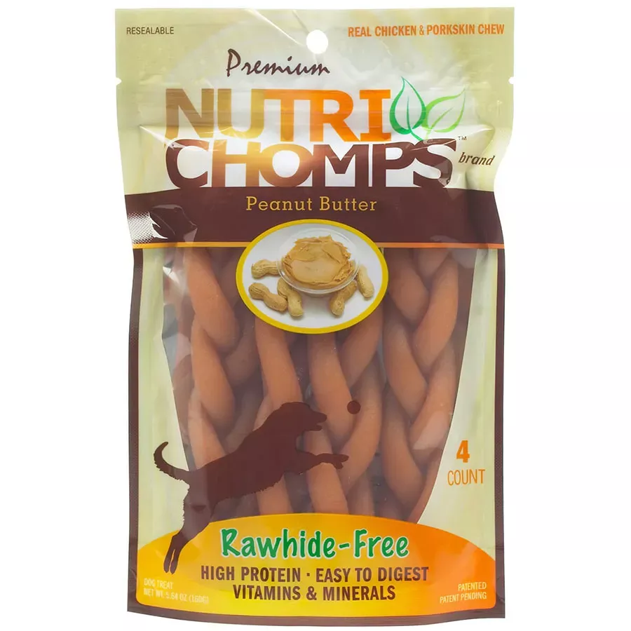Nutri Chomps 6" Dog Treat Braid - 4 ct - Peanut Butter Flavour