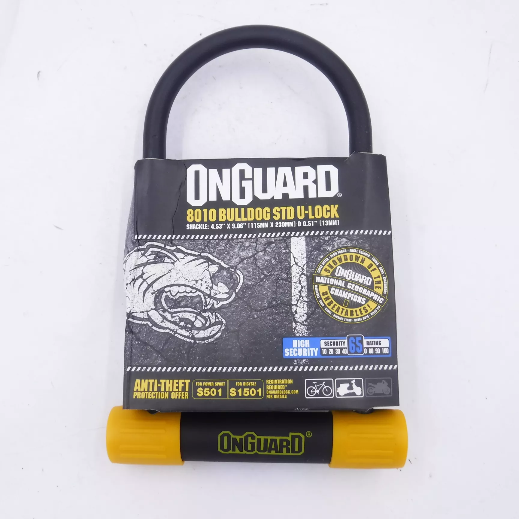 On Guard BullDog Standard U-Lock with Bracket 4.53″ x 9.06″ Bike Lock 8010