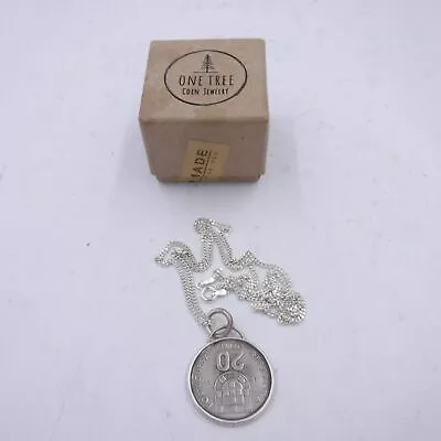 One Tree Coin Jewelry Pendant Necklace, Portuguese 20 Escudos, Sterling Silver
