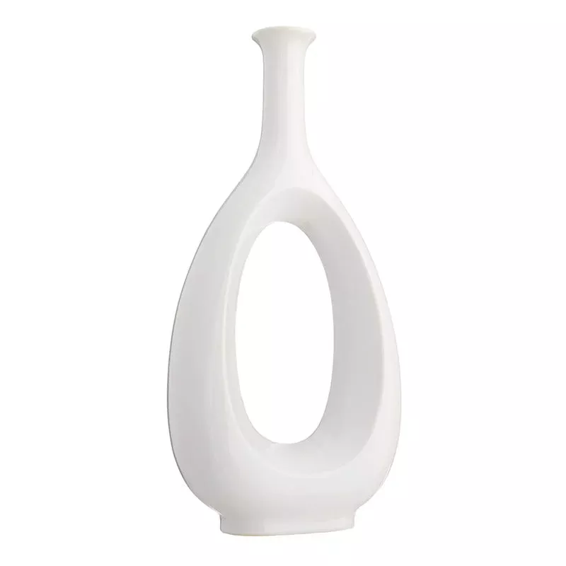 Open White Ceramic Vase, 19"