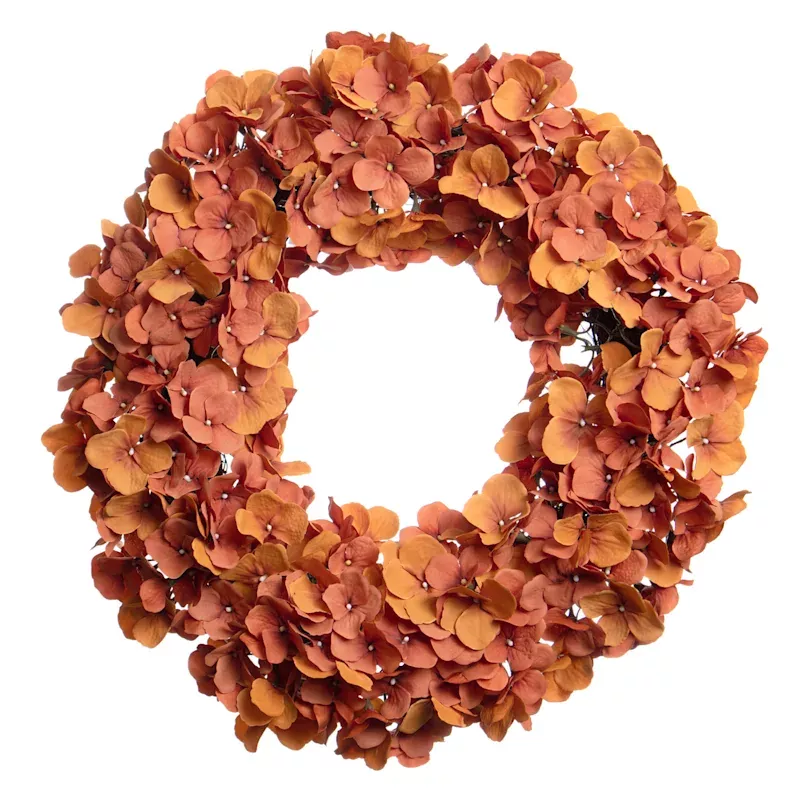 Orange Hydrangea Floral Wreath, 20"