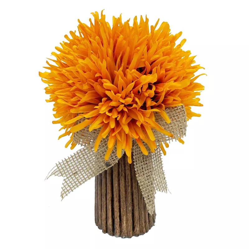 Orange Mum Arrangement in Natural Vase, 9"