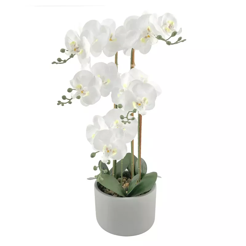 Orchid Flower with Grey Cement Planter, 24"