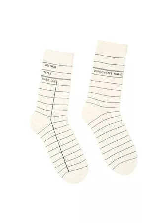 Out of Print - Library Card Socks, White