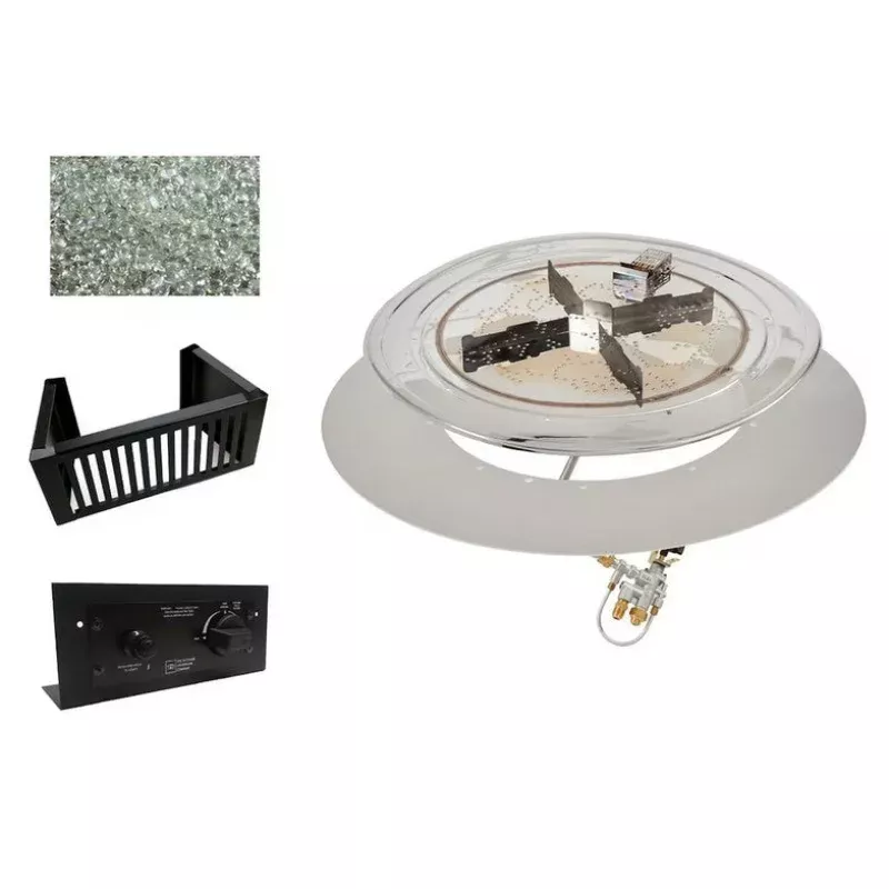 The Outdoor GreatRoom Company Crystal Fire Plus 36 Inch DIY Flat Round 105,000 BTU Propane Fire Pit Burner Kit – Stainless Steel DIY-36-RD-K