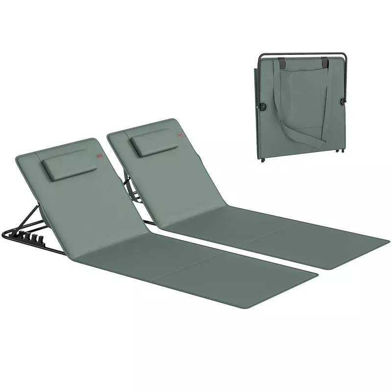 Outsunny 2 Pcs Foldable Sun Loungers Beach Lounger With Adjustable Back