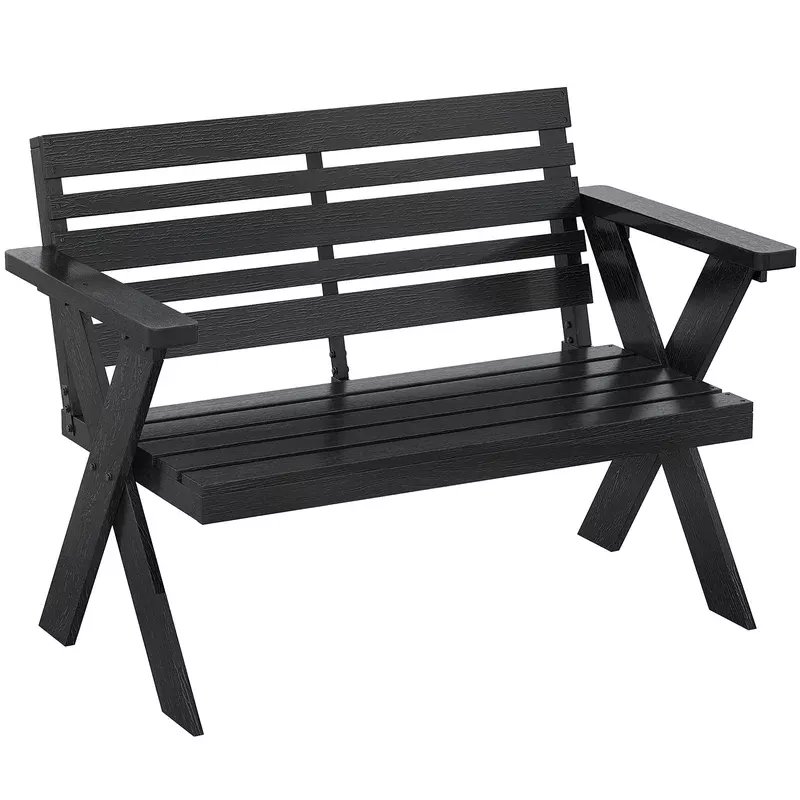 Outsunny 2 Seater Wood Garden Bench Slatted Patio Bench With Armrest Black