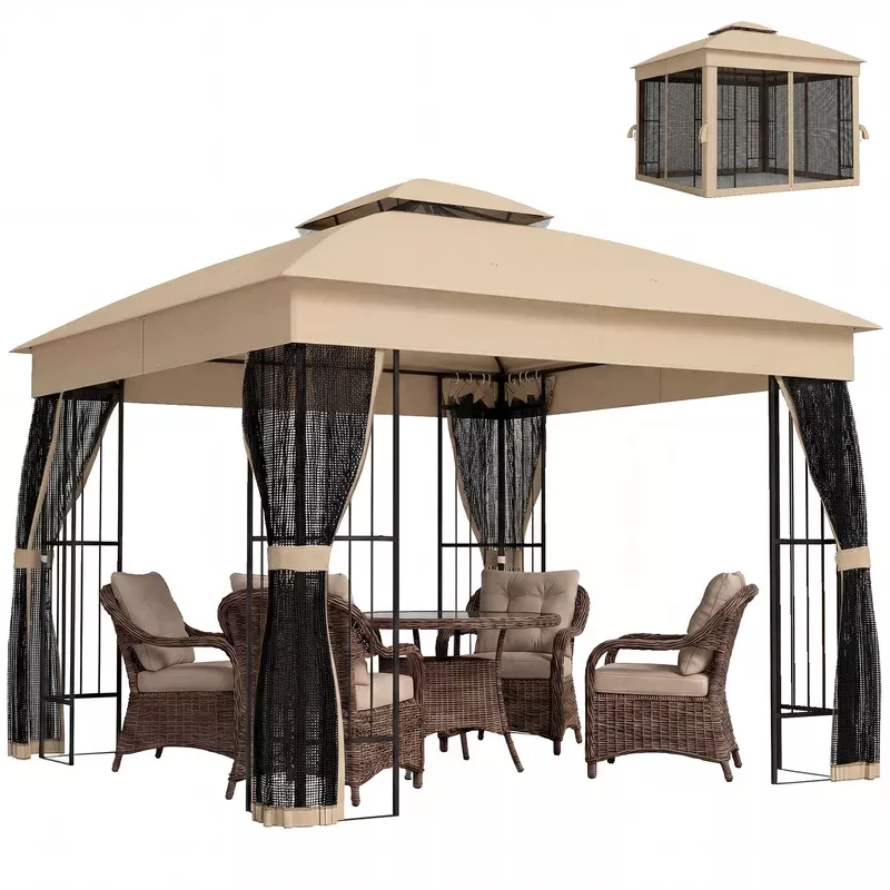 Outsunny 3 X 3 M Garden Gazebo With Shelves Upf50+ Permanent Gazebo