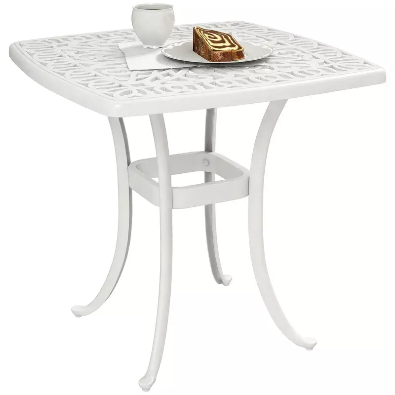 Outsunny 54 X 54cm Aluminium Outdoor Garden Side Table W/ Umbrella Hole White
