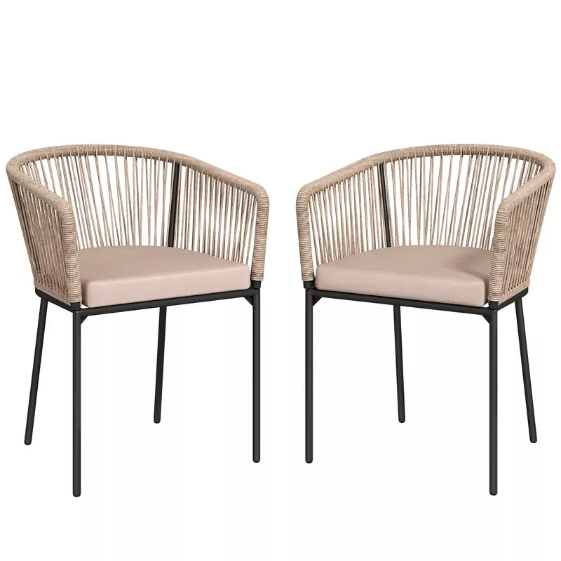 Outsunny Garden Chairs Set Of 2 Rattan Dining Chairs With Cushions Natural