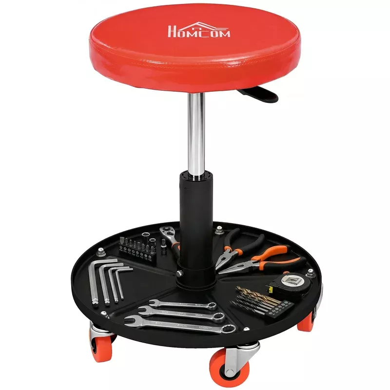 Outsunny Pneumatic Adjustable Mechanic Stool W/ Tool Tray Wheels