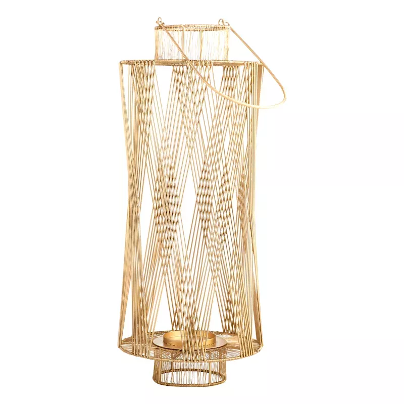 Oversized Round Gold Wire Floor Lantern, 30"