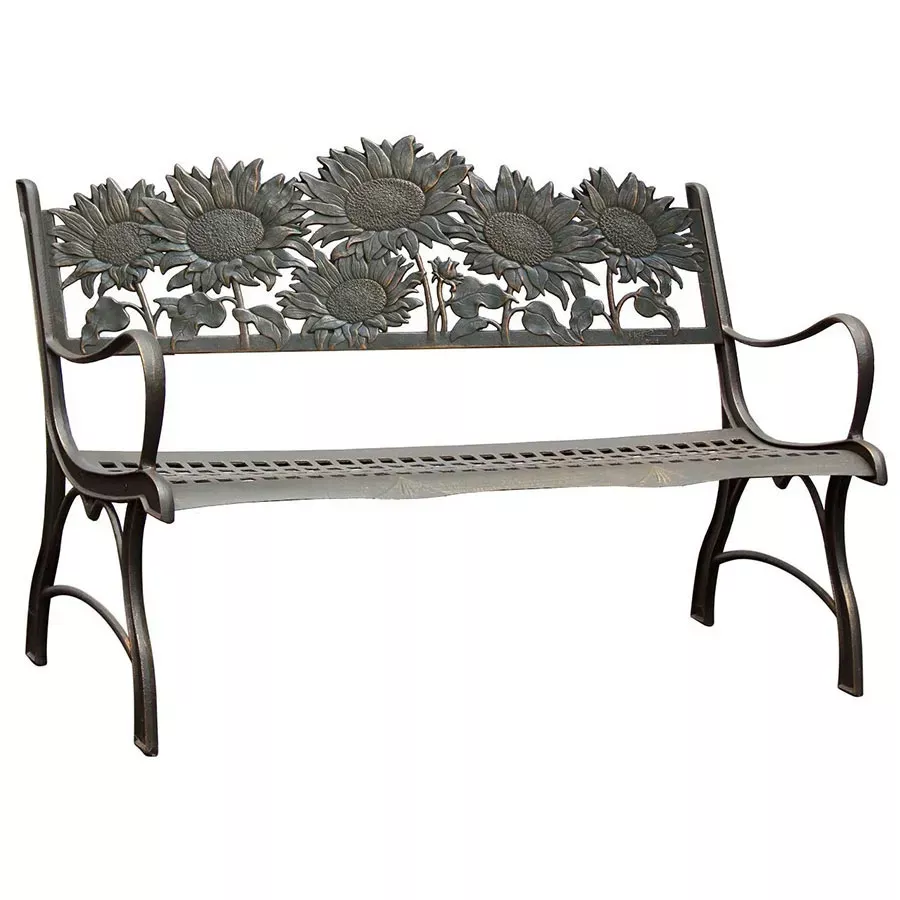 Painted Sky Designs Garden Bench Cast Iron Sunflower