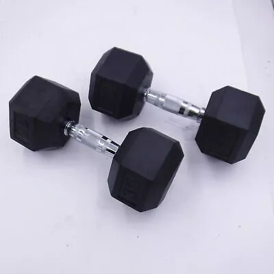Pair of 35lbs Rubber Coated Hex Dumbbells