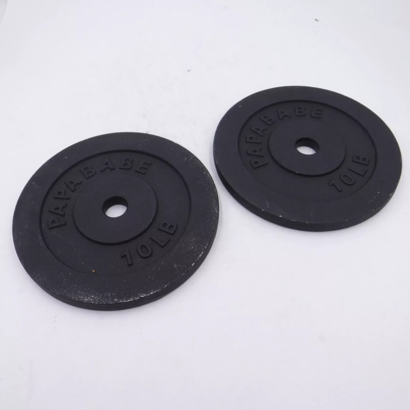 Pair Of Papa Babe Black Cast Iron 10 lb Weight Plates 1″ Hole