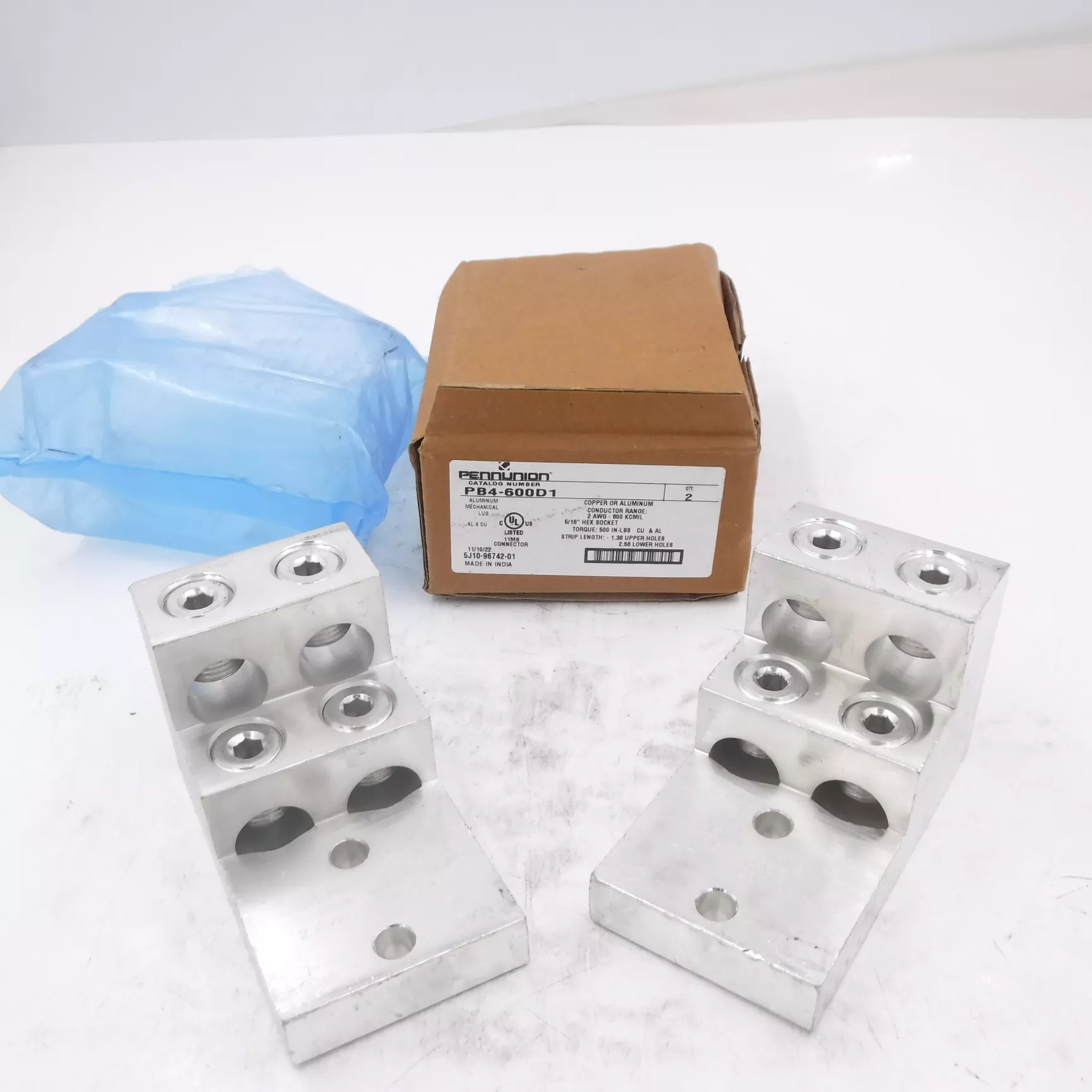 Pair Penn Union 3/8″ Mounting Bolt 5/16″Hex Panel Board Lug Conductors PB4-600D1