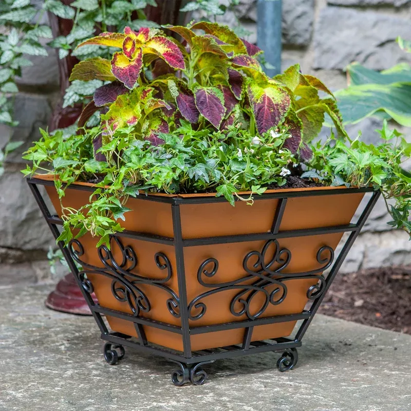 Panacea 83541 Traditional Square Patio Planter, 14", Steel, Black
