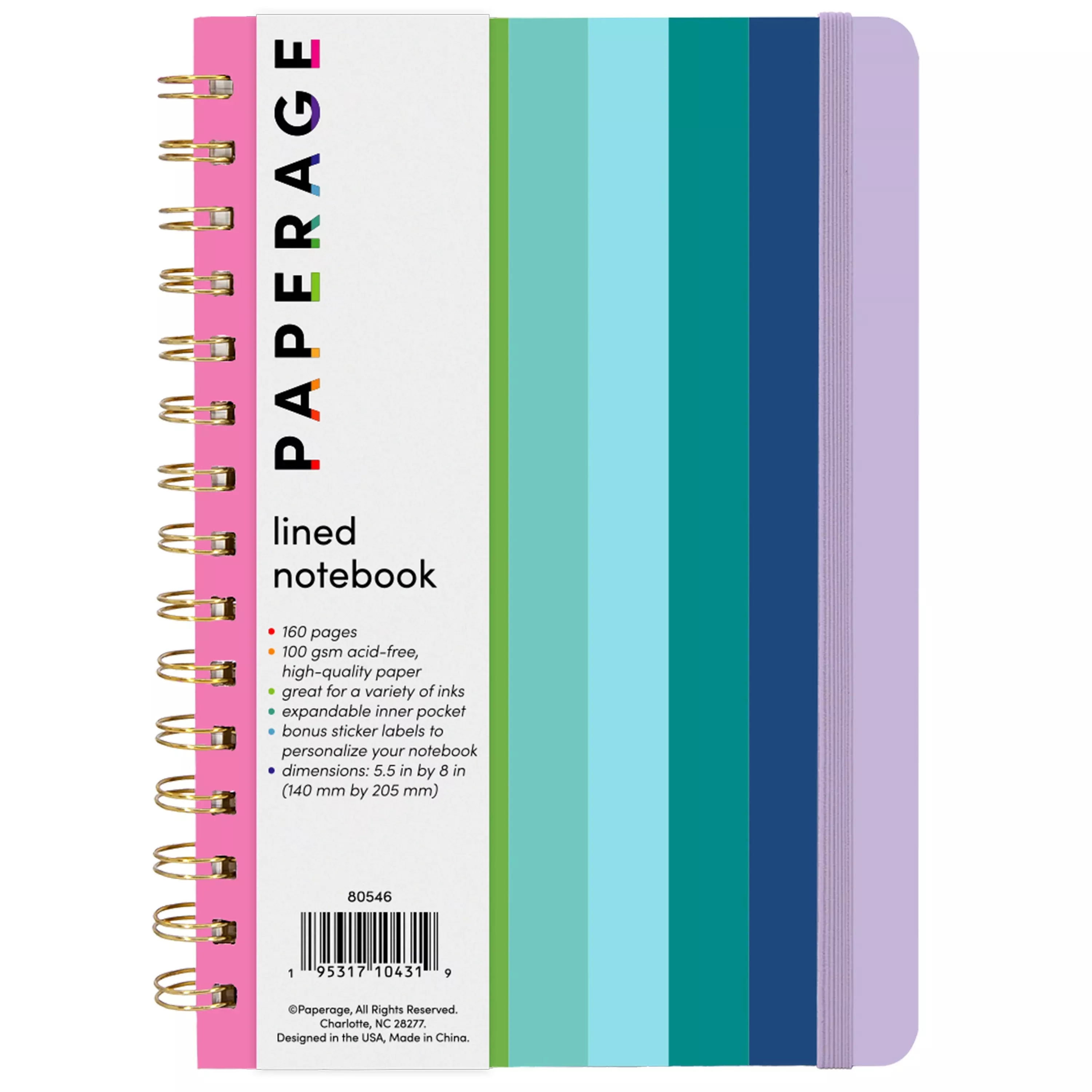 Paperage - Spiral Notebook, Rainbow Stripe