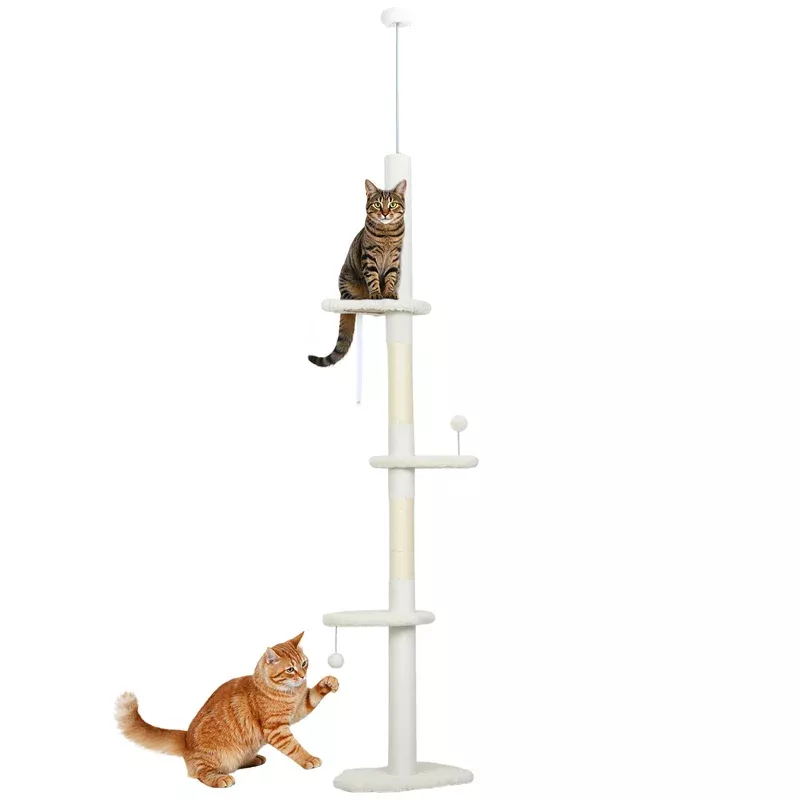 PawHut 225-255 Cm Adjustable Cat Tree With Sisal Scratching Posts Beige