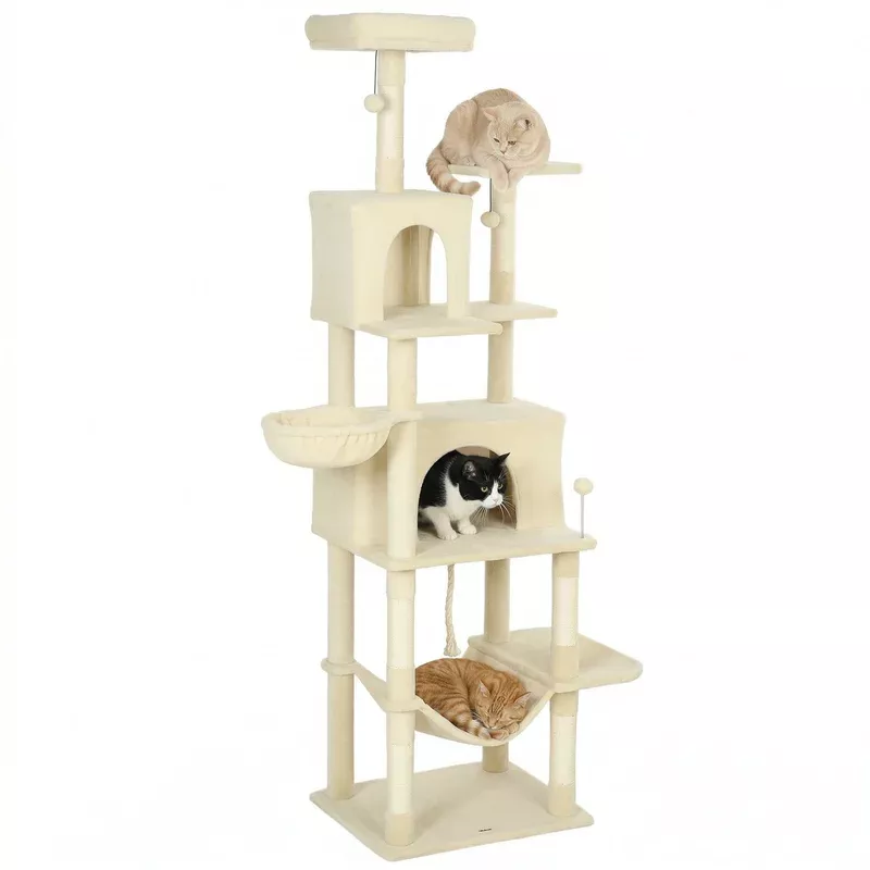 PawHut Cat Tree 202cm Cat Tower With Condos Hammocks Perches