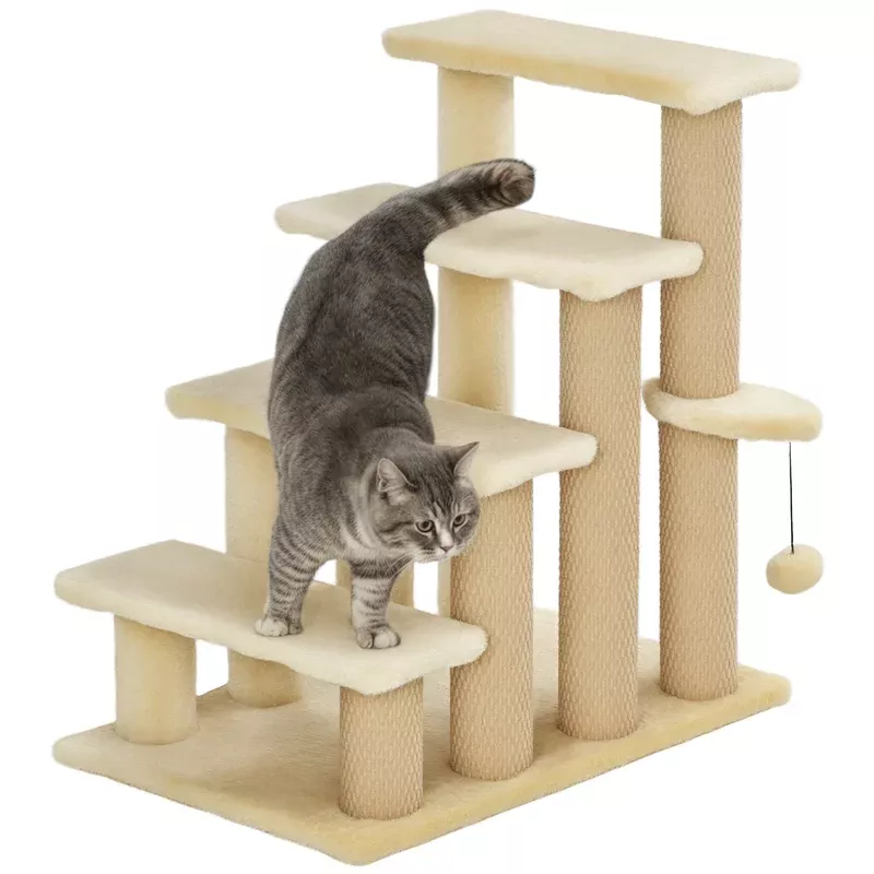 PawHut Pet Stairs With 4-step Stair Scratching Posts Platforms Toy Ball