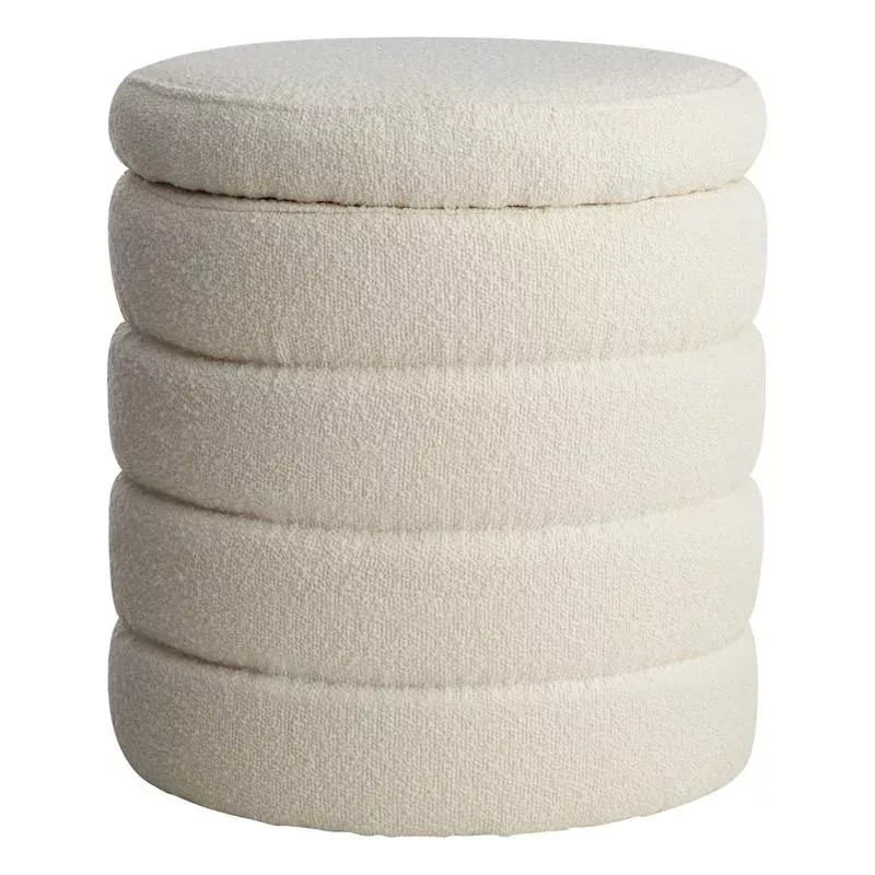 Pax Boucle Round Storage Ottoman, Cream