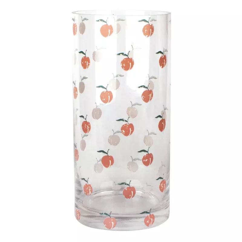 Peach Printed Clear Glass Vase, 10"