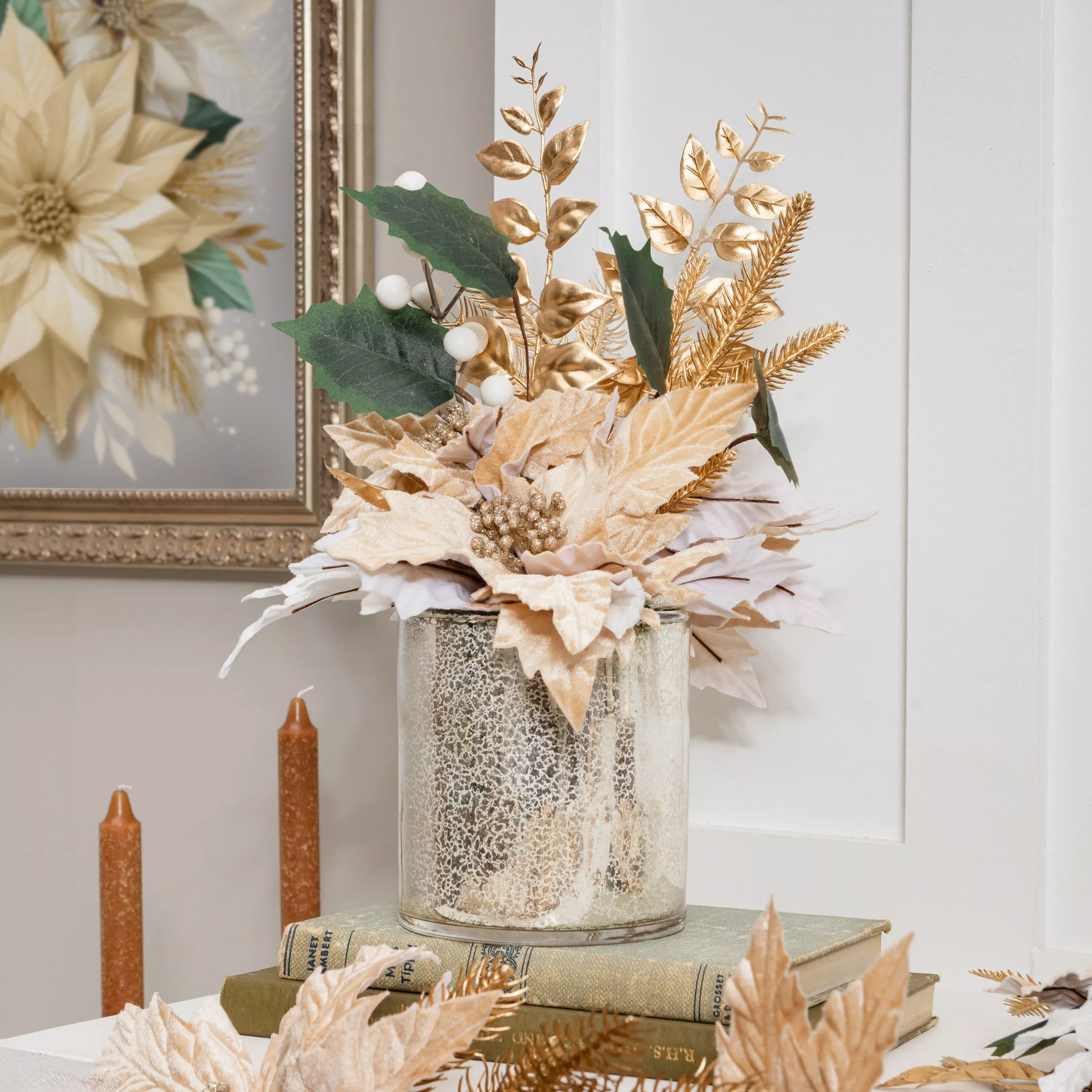 Pearl & Pine Faux Floral Table Décor, 14"H