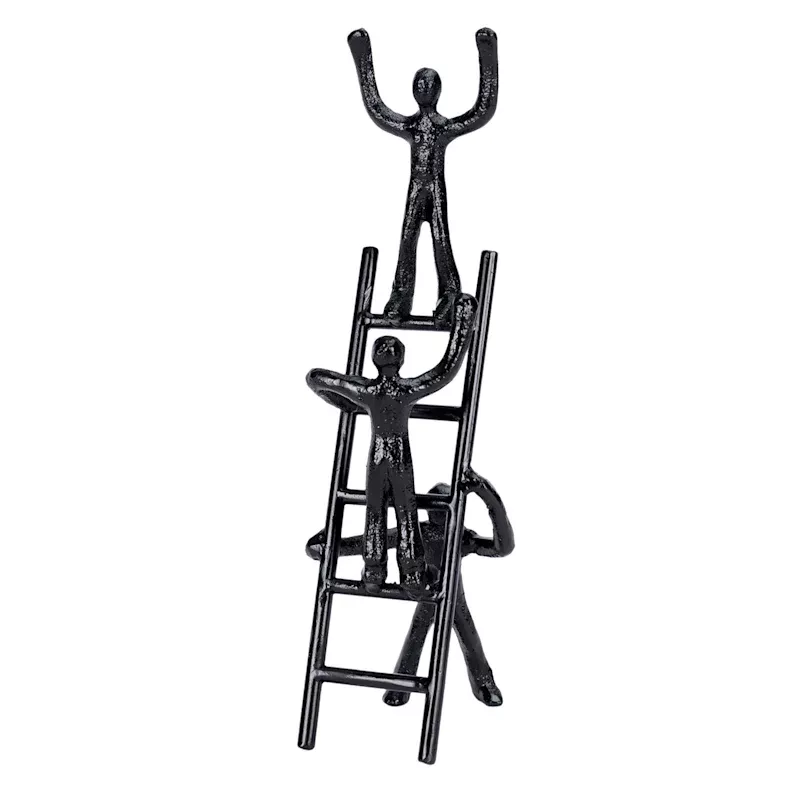 People Climbing Ladder Metal Figurine, 10"