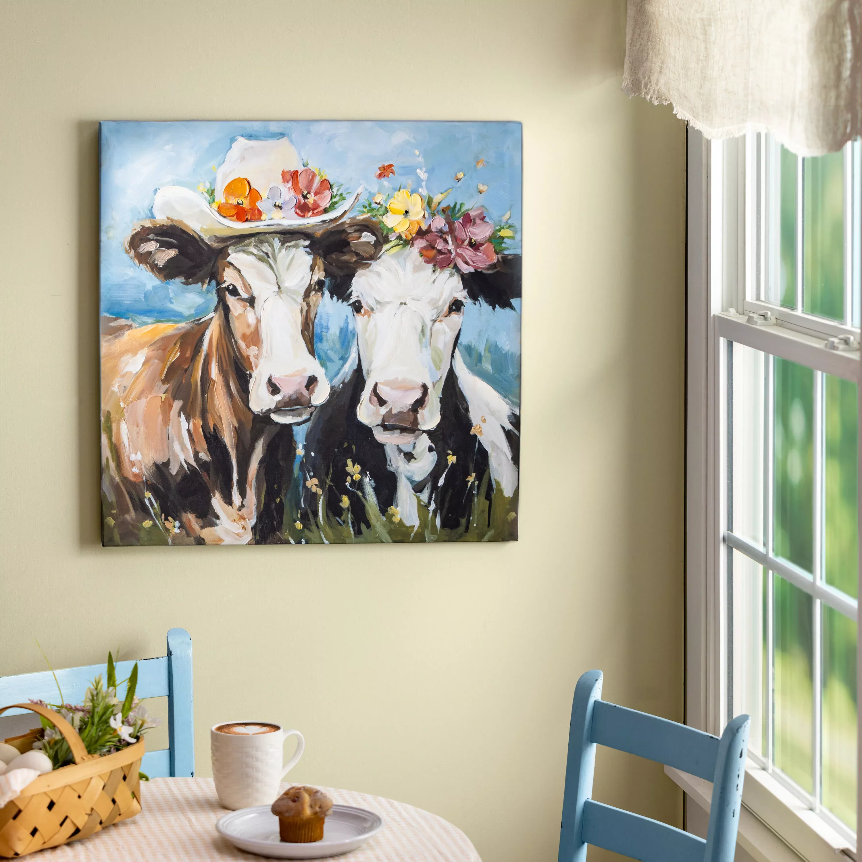 Petal & Plow Indoor Wall Decor, Textile, Cow Couple Canvas, 24" L x 24" H