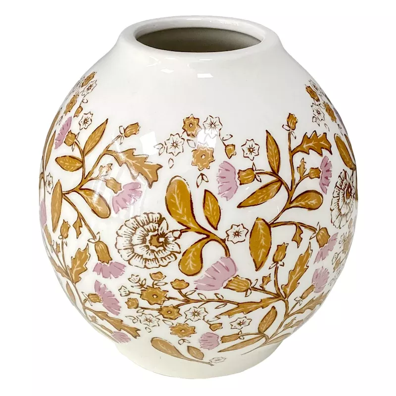 Pink Floral White Vase, 5.7"