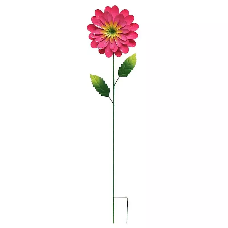 Pink Metal Flower Yard Pick, 30.2"