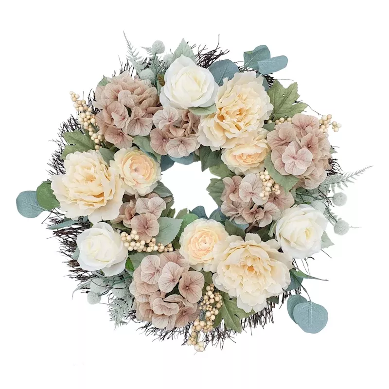Pink Mixed Blooms Floral Wreath, 22"