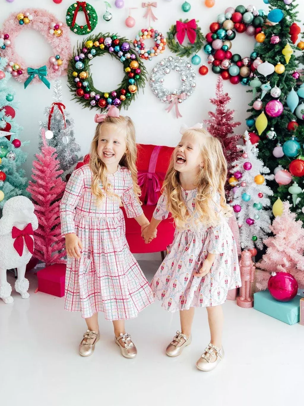 Pink Plaid 3/4 Sleeve Pocket Twirl Dress - Pink