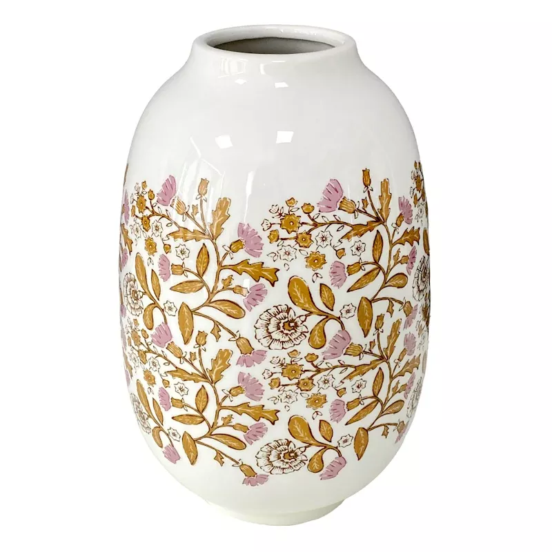 Pink & White Floral Design Vase, 10"