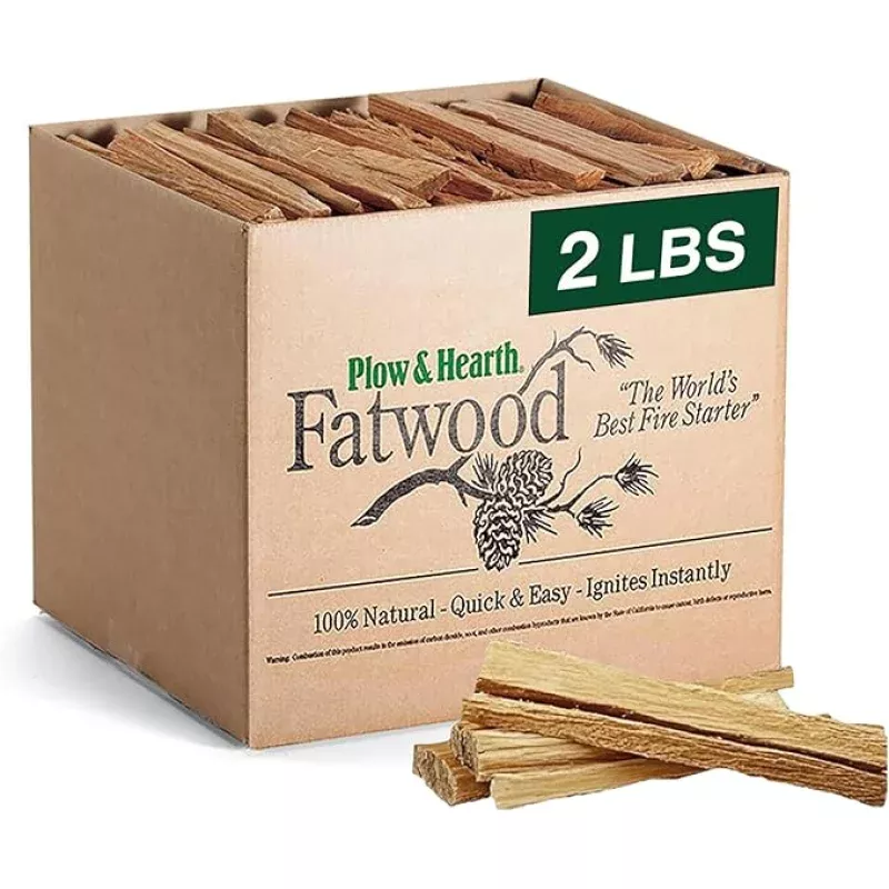 Plow & Hearth 2 LBS Fatwood Fire Starter Sticks Organic Kindling, Easy Ignition Fat Wood, All Natural Firestarters for Fire Pit, Wood Stoves, Fireplaces, Campfires, Bonfires, BBQ